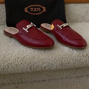 TOD'S Leather backless loafers, Red 37.5